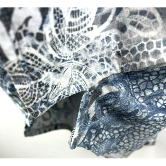 Chicos Women's Top 2 US Large Blue White Long Sleeve Stretch Pullover Paisley - Picture 3 of 7